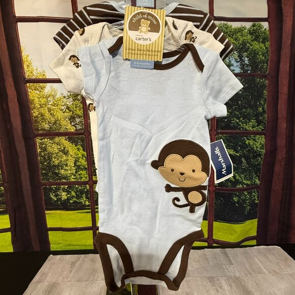 NWT Carter's 3-6 months Boys 3 short sleeve bodysuits - Monkey - Picture 7 of 9